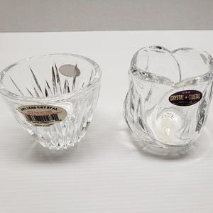 2 small crystal votive candle holders